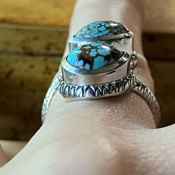Natural Blue Moon Turquoise Sterling Silver Ring Size 6 - Picture 2 of 9